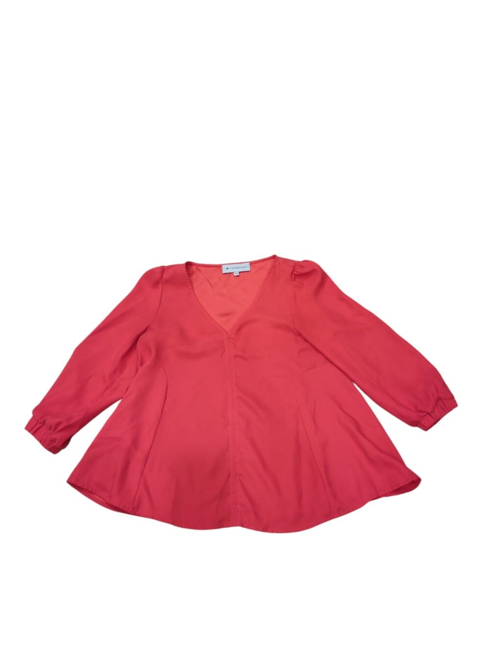 Tuckernuck Hollis Poppy Red V-neckline 3/4 puff sleeves with gathered cuffs Top